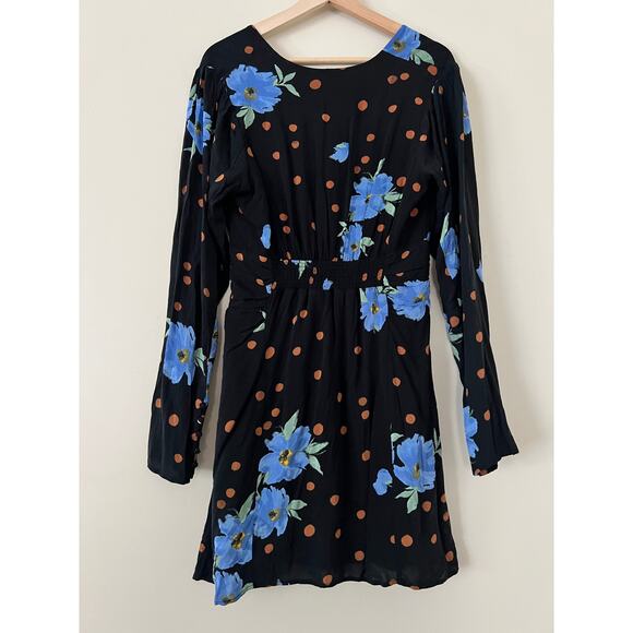 Free People Date Night Mini Women's Dress A-Line Black Dot Floral Medium Boho - Picture 5 of 5